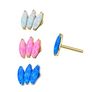 G23 Grade Titanium Triple Opal Stone Threadless Pin Top