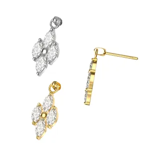 G23 Titanium 4 CZ Marquise Jeweled Hanging Threadless Pin Top