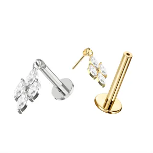 G23 Titanium 4 CZ Marquise Jeweled Hanging Threadless Pin Tragus Top with Labret