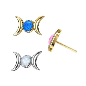 G23 Titanium Crescent Moon Opal Threadless Pin Top