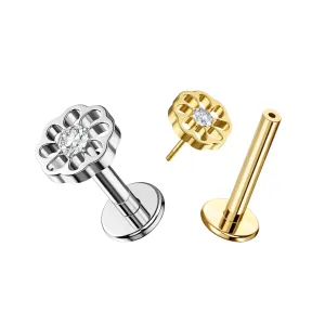 Wholesale G23 Titanium Threadless Labret body jewelry - Daisy Flower CZ Design - Gold color