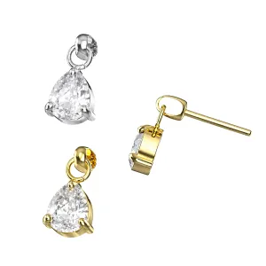 Wholesale G23 Titanium Threadless Pin Top with Labret- Dangling Pear Drop Design - Gold color