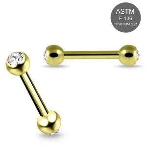 G23 Titanium Gold Anodized Straight Barbell with Flat CZ Stone Ball