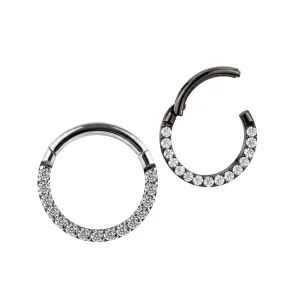 G23 Titanium Pave Crystal Seamless Hinged Clicker Segment Ring