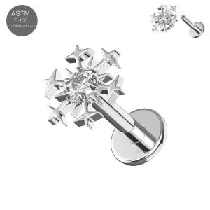 G23 Titanium Snowflake CZ PLain Labret 