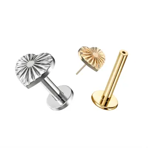G23 Titanium Stripe Heart Threadless Pin Tragus Top with Labret