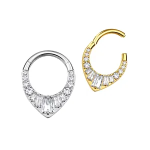 G23 Titanium Teardrop Shape CZ Jeweled Hinged Segment Clicker Ring
