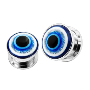 Glittering Blue Evil Eye Flesh Tunnel Body Jewelry