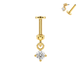 316L Surgical Steel Round CZ Dangle Internal Thread Flat Back Labret | 16G