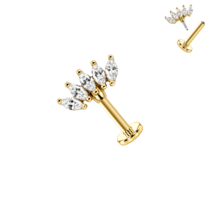 Gold PVD coated surgical steel marquise fan helix bugadi ETP290.