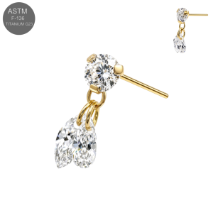 Plain titanium Duo Drop CZ Dangle Threadless Top with clear cubic zirconia stones.