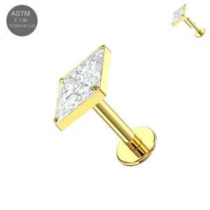 Complete ASTM F-136 Titanium Gold PVD Kite CZ Threadless Labret Set with flat-back post (ETP217).