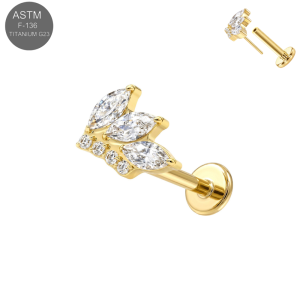 ASTM F-136 Titanium Marquise CZ Butterfly Cluster Threadless Labret (18G/16G)