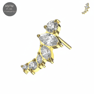 Gold PVD titanium marquise and round CZ cluster threadless top with visible pin (TST144).