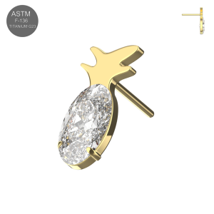 ASTM F-136 Titanium Gold PVD Clear CZ Pineapple Threadless Top (TST100)