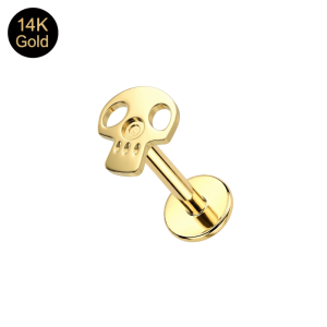 14K Solid Gold Gothic Sugar Skull Internally Threaded Labret | 18G
