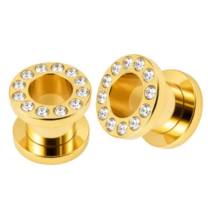 Gold Anodized Screw Fit Jeweled Flesh Tunnel