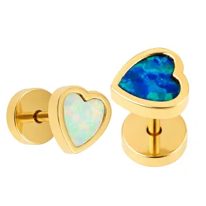 Gold Plated Heart Opal Stone Fake Ear Plug