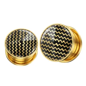 Gold PVD Platted Cut out Waves Jeweled Screw Fit Flesh Tunnel