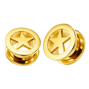 Gold Screw Fit Star Flesh Tunnel