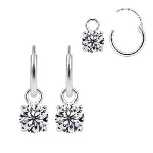 925 Sterling Silver Fancy Round Jeweled Huggie Earrings