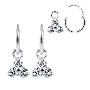 925 Sterling Silver Tri CZ Fancy Huggie Earrings