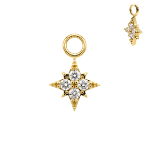 Gold PVD 316L Surgical Steel Celestial North Star CZ Clicker Charm