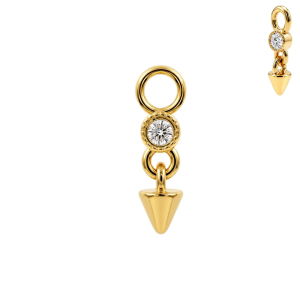 Gold PVD 316L Surgical Steel CZ Spike Dangle Charm for Hinged Clickers 