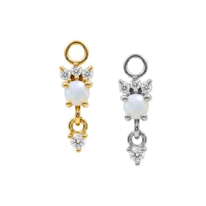 316L Surgical Steel Opal CZ Blossom Dangle Charm for Hinged Clickers in steel and gold PVD