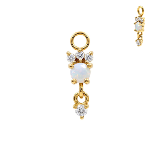 Gold PVD 316L Surgical Steel Opal CZ Blossom Dangle Charm for Hinged Clickers