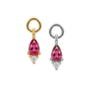 316L Surgical Steel Pink Pear Drop CZ Charm for Hinged Clickers in steel and gold