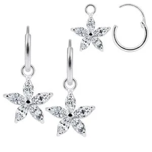 Hanging Flower Jeweled Huggie Earrings in 925 Sterling Silver 