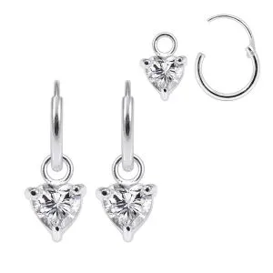 Heart Jeweled Huggie Earrings in 925 Sterling Silver 