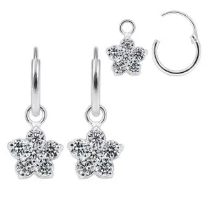 925 Sterling Silver Flower CZ Huggie Earrings