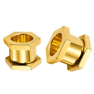 Hexagon Gold Anodised Ear Flesh Tunnel