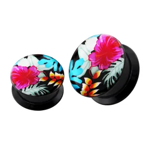Hibiscus with leaves UV Internal Screw Fit Ear Tunnel