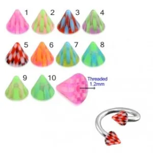 316L Surgical Steel Eyebrow Twisted Barbell With Multi Color Checked UV Cones