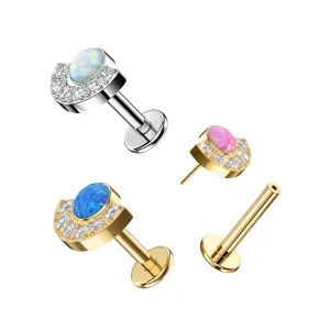 G23 Titanium Crescent Opal & CZ Threadless Pin Tragus Top with Labret