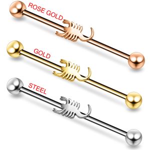 Surgical Steel Industrial Barbell Earring With Scorpion