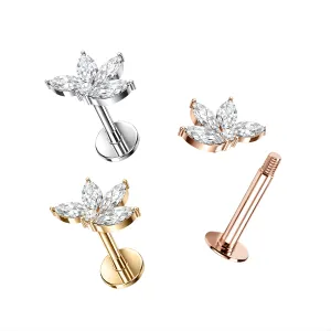 Jeweled Floral Design Surgical Steel Helix Tragus Piercing Ear Stud