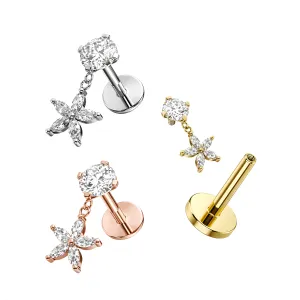 Jeweled Flower Internally Threaded Screw Fit Dangling Tragus Piercing