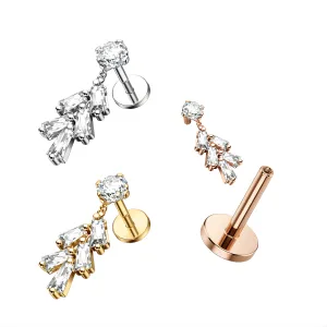 Jeweled Leaf Internally Threaded Screw Fit Dangling Tragus Piercing