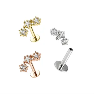 Jeweled Tri Star Cartilage Helix Tragus Piercing Ear Stud
