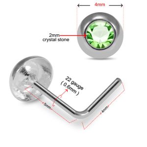 Round Shaped Single Stoned Rhinestone Jeweled 925 Sterling Silver Nose Pin