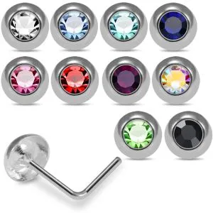 Round Shaped Single Stoned Rhinestone Jeweled 925 Sterling Silver Nose Pin