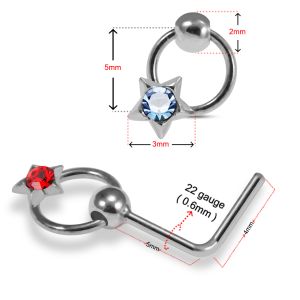 Star Knocker Charm Single Stoned Rhinestone Jeweled 925 Sterling Silver Nose Pin