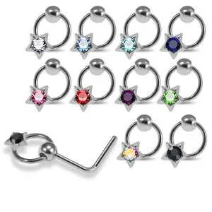Star Knocker Charm Single Stoned Rhinestone Jeweled 925 Sterling Silver Nose Pin