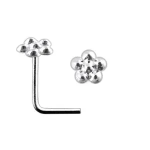 925 Silver Emboss Flower L-Bend Nose Stud