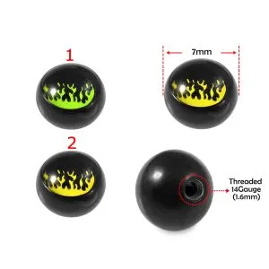 Green and Yellow Flame Logo with Black UV Ball