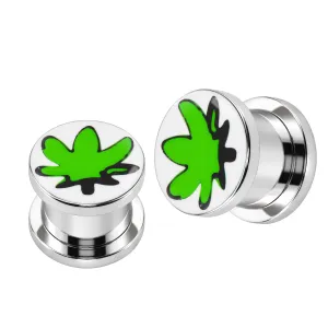 Marijuna Logo With SS Screw Fit Ear Tunnel